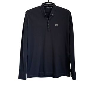 Dolce and Gabbana Mens Long Sleeve Plaque Polo Shirt Sz IT 54 / US XXL Black